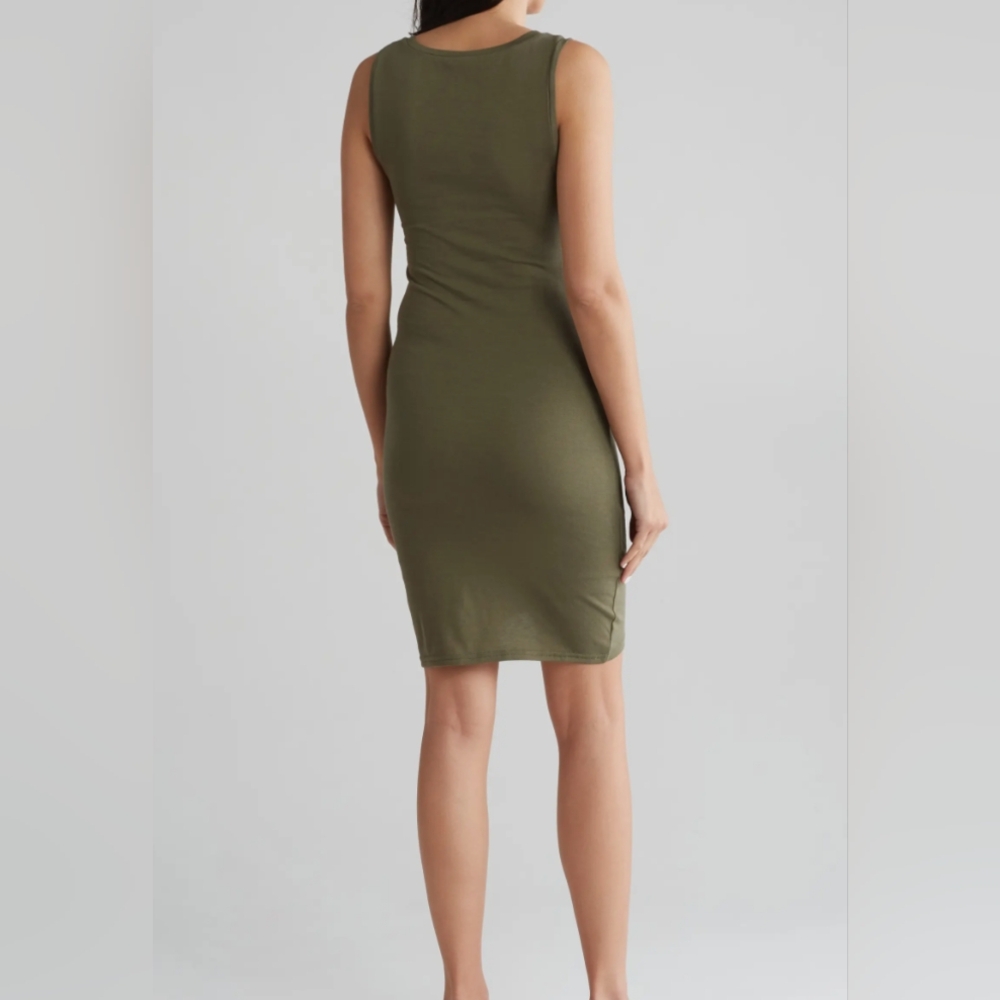 NWTTREASURE & BOND WOMENS RUCHED SIDE SLEEVELESS TANK DRESS OLIVE GREEN SIZE XXL - Picture 2 of 6